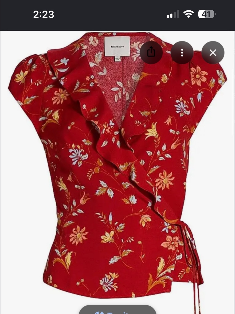 Reformation Red Floral Ruffle Wrap Top